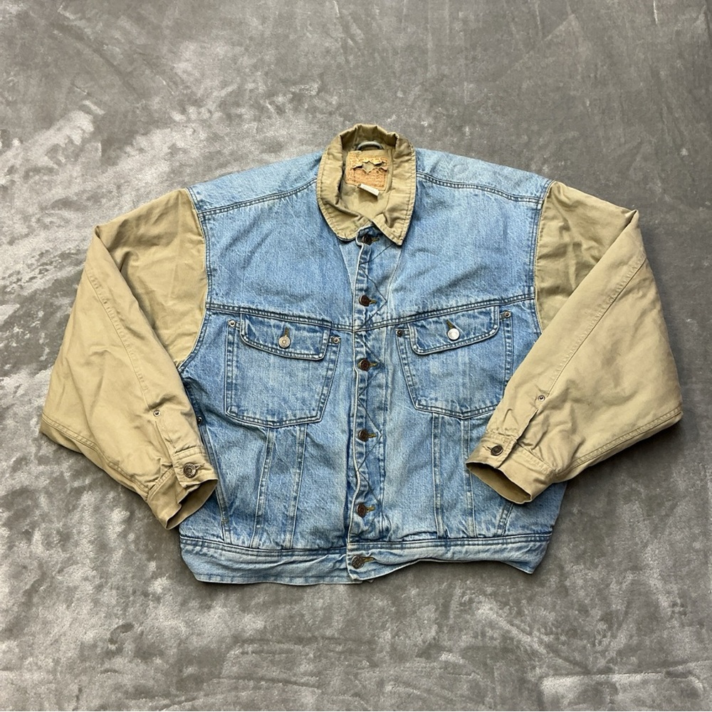 Vintage  Gap Quilt Lined Denim jean Jacket Large Varsity Trucker Streetwear Y2K